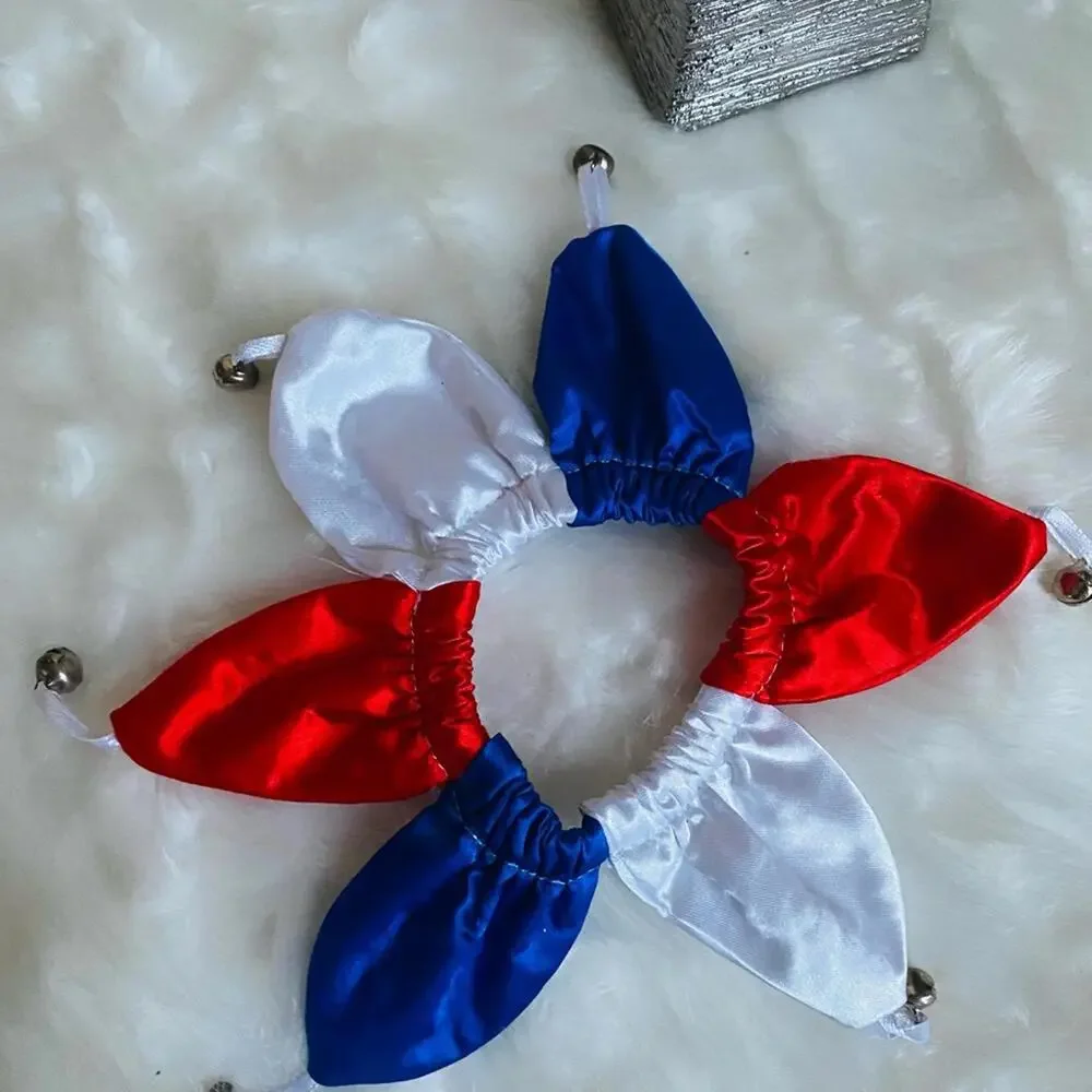 Red, White, and Blue Satin Wristbands with Bells